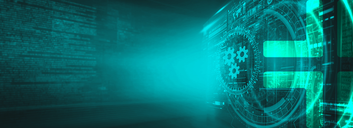 Image of blue screen with gears rotating.